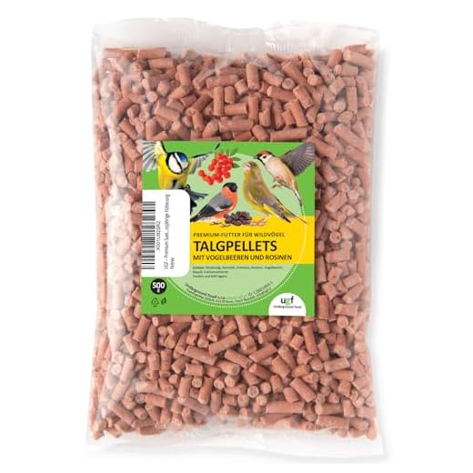 UGF - Premium Sebo en pellets con Gusanos - 500g, Bayas de serbal y pasas, alimento para pájaros Silvestres Durante Todo el año, alimento en pellets de sebo para pájaros Silvestres