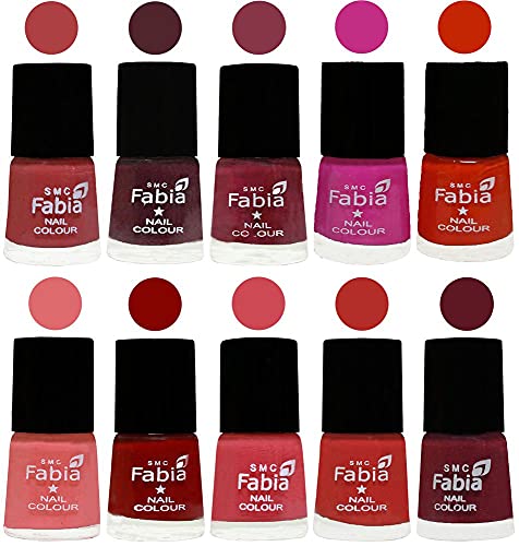 Image of SMC Fabia ALL IN ONE (PACK OF 10), Long Lasting Glossy Nail Polish, 6 ml Each, All Vibrant Colours,02243