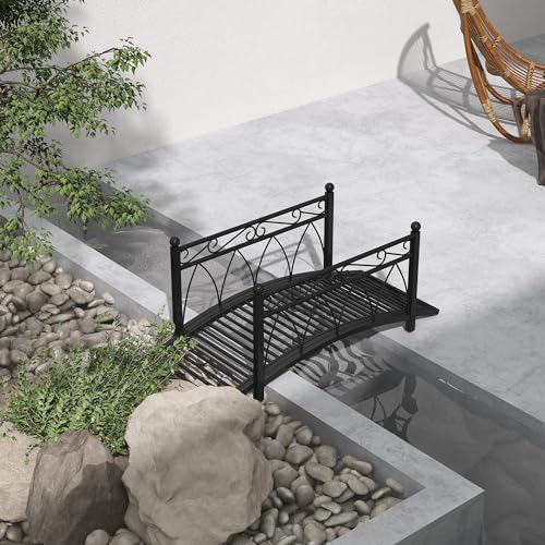 image for Outsunny 3.3' Metal Arch Zen Garden Bridge with Safety Siderails, Deco