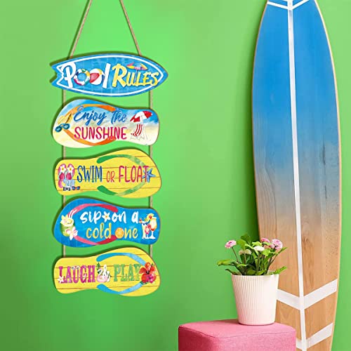 Kairne Summer Pool Sign Decor Outdoor Hanging,Pool Signs For Outside Funny Pool Rules Signs Outdoor Decor,Beach Theme Wall Art Set Of 5(13.5X5Inch) Summer Slippers Decorations For Swimming Pool Decor #TOP2