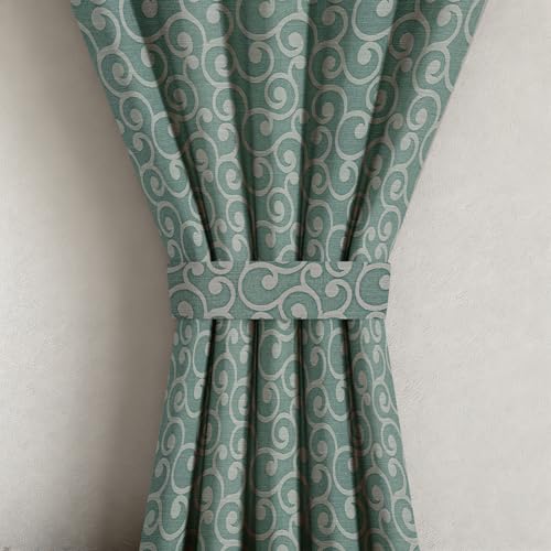 Image of Wakefit Curtains 5 Feet Long Set of 2, Jacquard Polyester Window Curtains for Home Decor (Adler Line Wave Sea Blue)