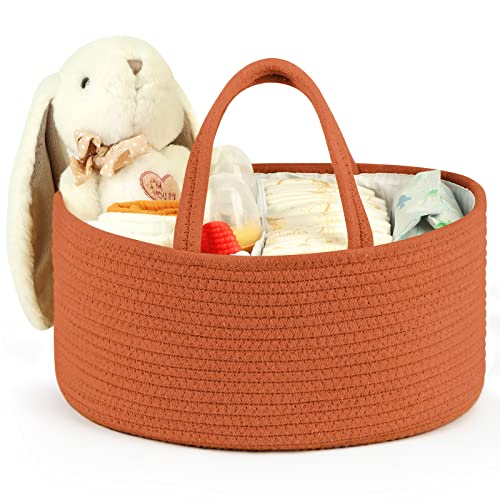 Image of Maliton Baby Diaper Caddy Organizer, Cotton Rope Diaper Caddy for Baby Girl and Baby Boy, Portable Diaper Organizer for Changing Table and Car, Baby Shower Gifts Baby Registry Must Haves - Glaze