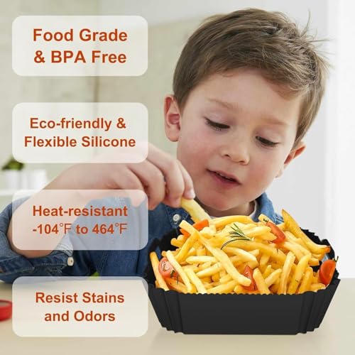 Image of Large Silicone Air Fryer Liners Square 5-9 QT, 7.9 Inch Airfryer Liners Reusable 2 Pack Air Fryer Liners Pot Oven Liner Baking Tray, Air Fryer Basket Silicone Mat Bowl Air Fryer Accessories