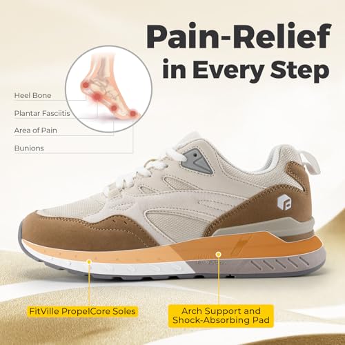 FitVille Extra Wide Walking Shoes Women Wide Width Workout Sneakers with Arch Support for Flat Feet Heel Pain Relief - Rebound Core V93