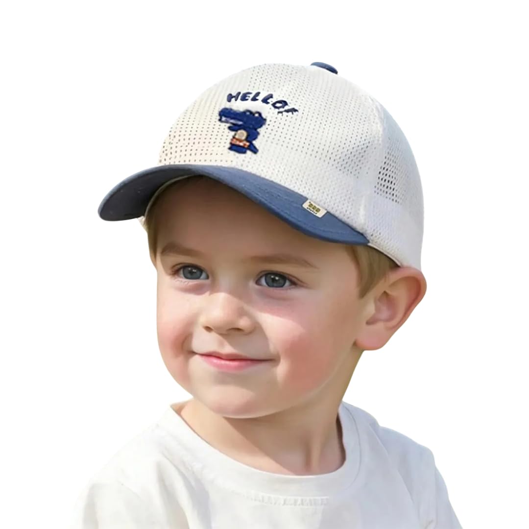 Cotton Kids Cap - Hello Text Detailed Sunshade Hat for 3-5 Years (White & Blue)-image-24