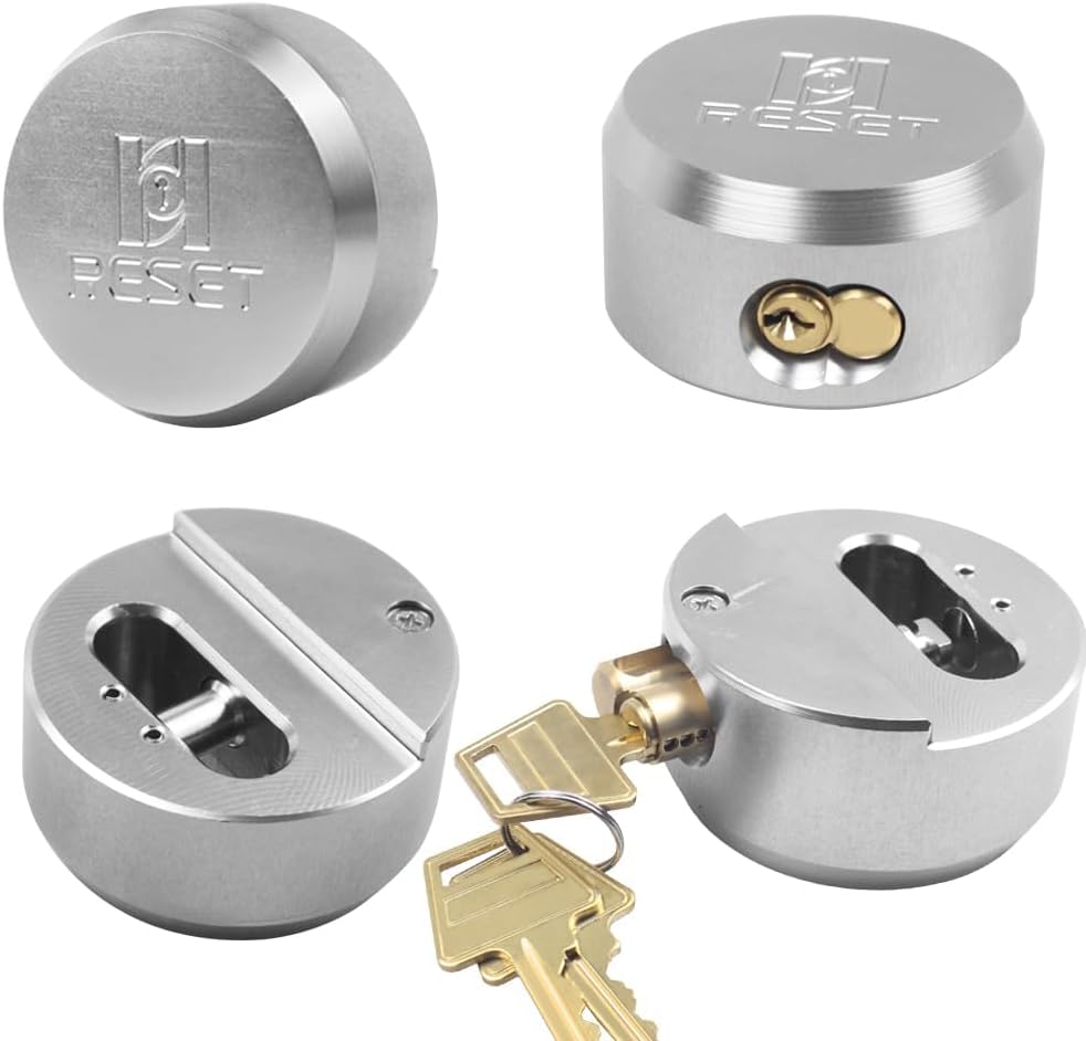 RESET-903 3 Pack Keyed Alike Puck Locks, 2-7/8" Hidden Shackle Padlocks with Keys, Heavy Duty Aluminum Alloy Body & Stainless Steel Shackle, Trailer Door Lock for Vans, Containers, Gates