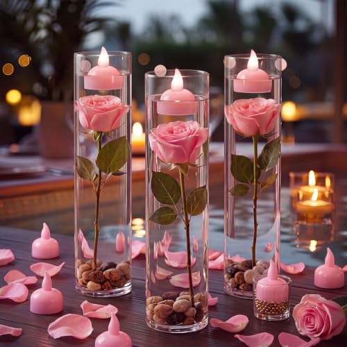 Image of Honoson 36 Pack 1.6 inch Flameless Led Floating Candles Waterproof Tealights Battery Operated Flickering Floating Candles for Wedding Centerpieces Pool Bath Party Anniversary Spa Home Decor (Pink Light)