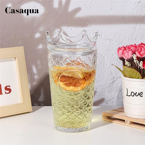 Image of Clear Crown Glass Tumbler - 500ml, Set of 1, Embossed Textured Drinking Glass, Premium Water Juice Glass, Beverage Cup for Iced Coffee, Milk, Smoothies, Mocktails & Daily Home Use