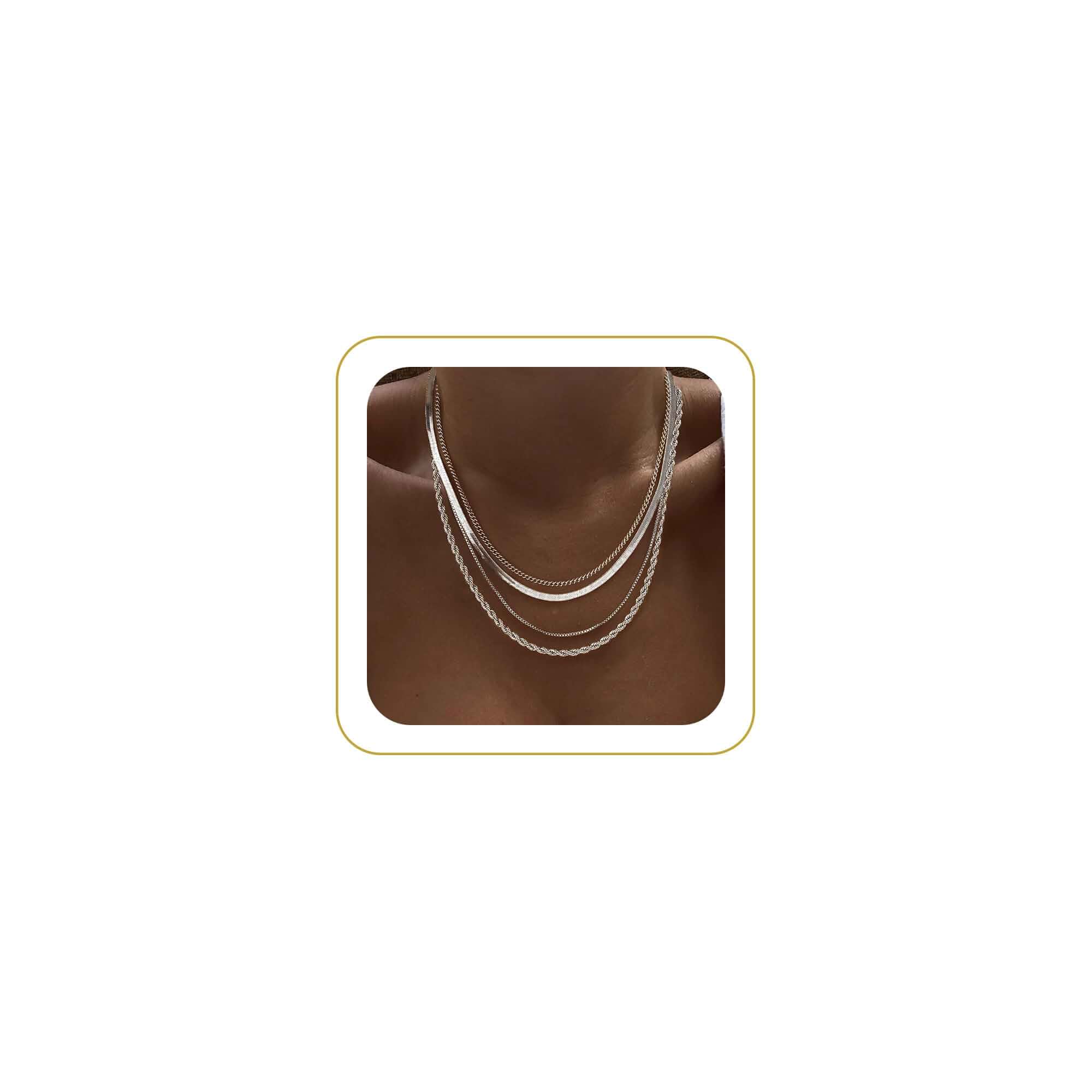 Tewiky Layered Necklaces for Women Non Tarnish- Chunky 14k Gold Plated Herringbone/Snake/Rope/Box/Cuban Link Chain for Women Waterproof Layering Stack Choker Necklace Trendy Dainty Tarnish Free Jewelry Set