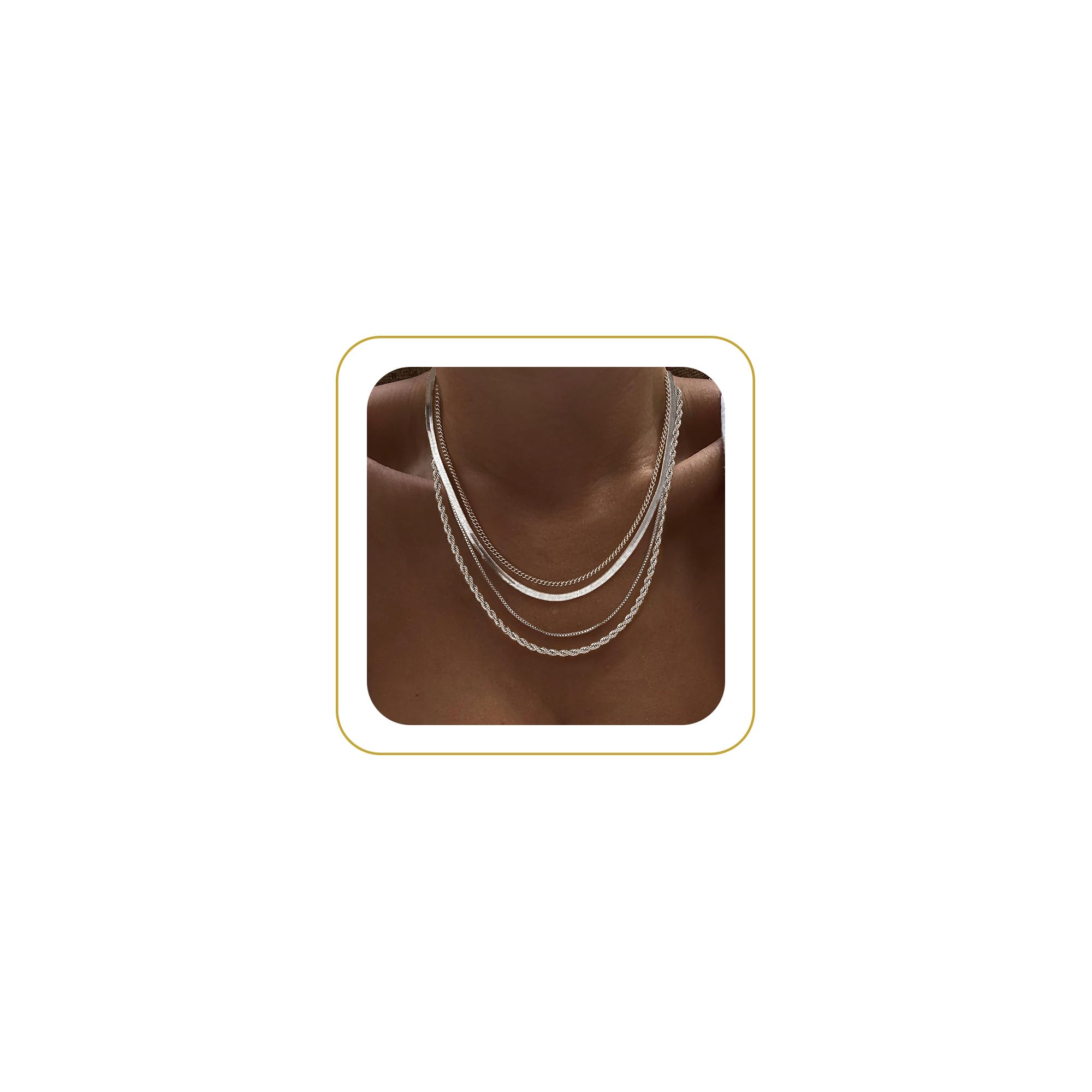 Tewiky Layered Necklaces for Women Non Tarnish- Chunky 14k Gold Plated Herringbone/Snake/Rope/Box/Cuban Link Chain for Women Waterproof Layering Stack Choker Necklace Trendy Dainty Tarnish Free Jewelry Set