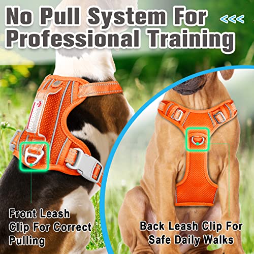 Barkbay No Pull Dog Harness Front Clip Heavy Duty Reflective Easy Control Handle For Large Dog Walking With Id Tag Pocket(Orange,L) #TOP2