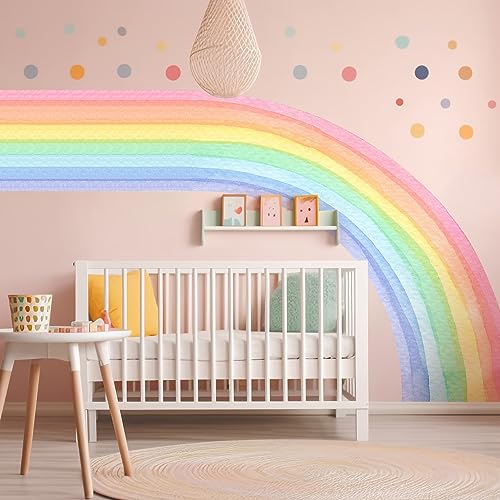 Vinilo decorativo de pared arcoíris pastel grande removible miniatura 6