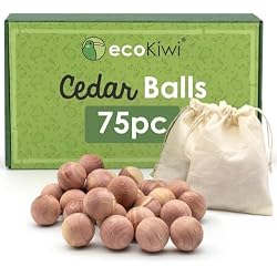 ecoKiwi Cedar Balls for Clothes Storage - 75 Pack Cedar Wood for Closest | 100% Natural Red Cedar Wood Balls for Closets & Drawers - Aromatic Cedar Chips for Clothes Storage, 3 Cotton Bags Included