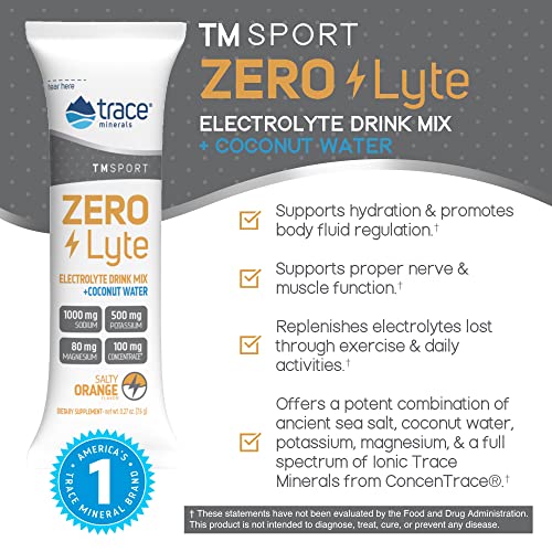 Trace Minerals Zerolyte (Salty Citrus) | Electrolyte Drink | Powerful Hydration, Immunity & Energy Support With Sodium & Essential Vitamins & Minerals | Sugar Free, Gluten Free, Vegan | 30 Packets #TOP1