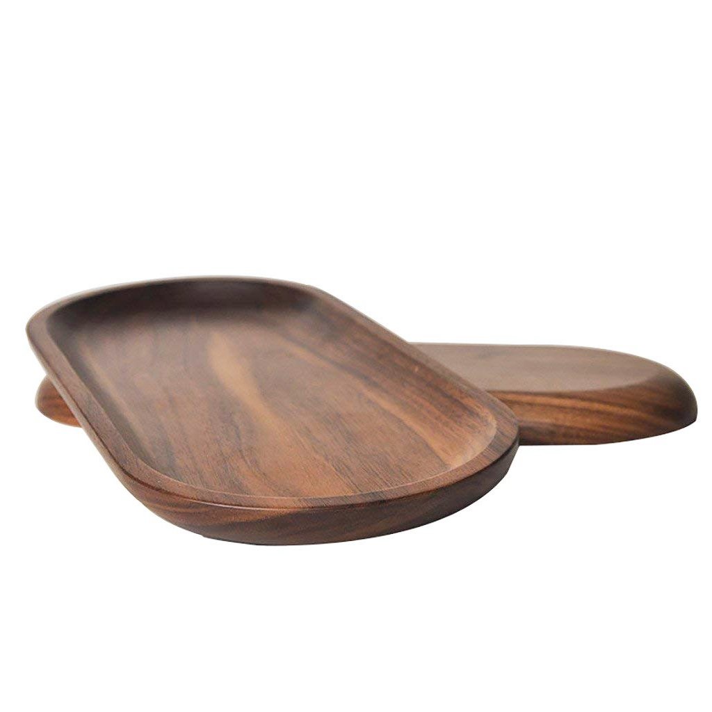 Plateau de service en bois massif décoratifs, plateaux, servir les plats pour la nourriture Fruits Thé café Vin de qualité premium, respectueux de l'environnement, forme ovale – Noyer Noir Large