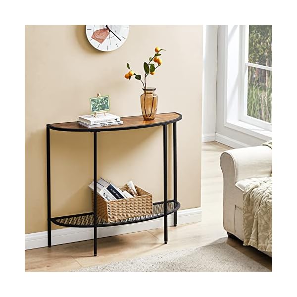 SAYGOER Console Table 2 Tier Narrow Entryway Table with Storage Half Moon Sofa Couch Table Mid Century Modern Small Entry Way Tables for Living Room Hallway Office Easy Assembly, Walnut Black