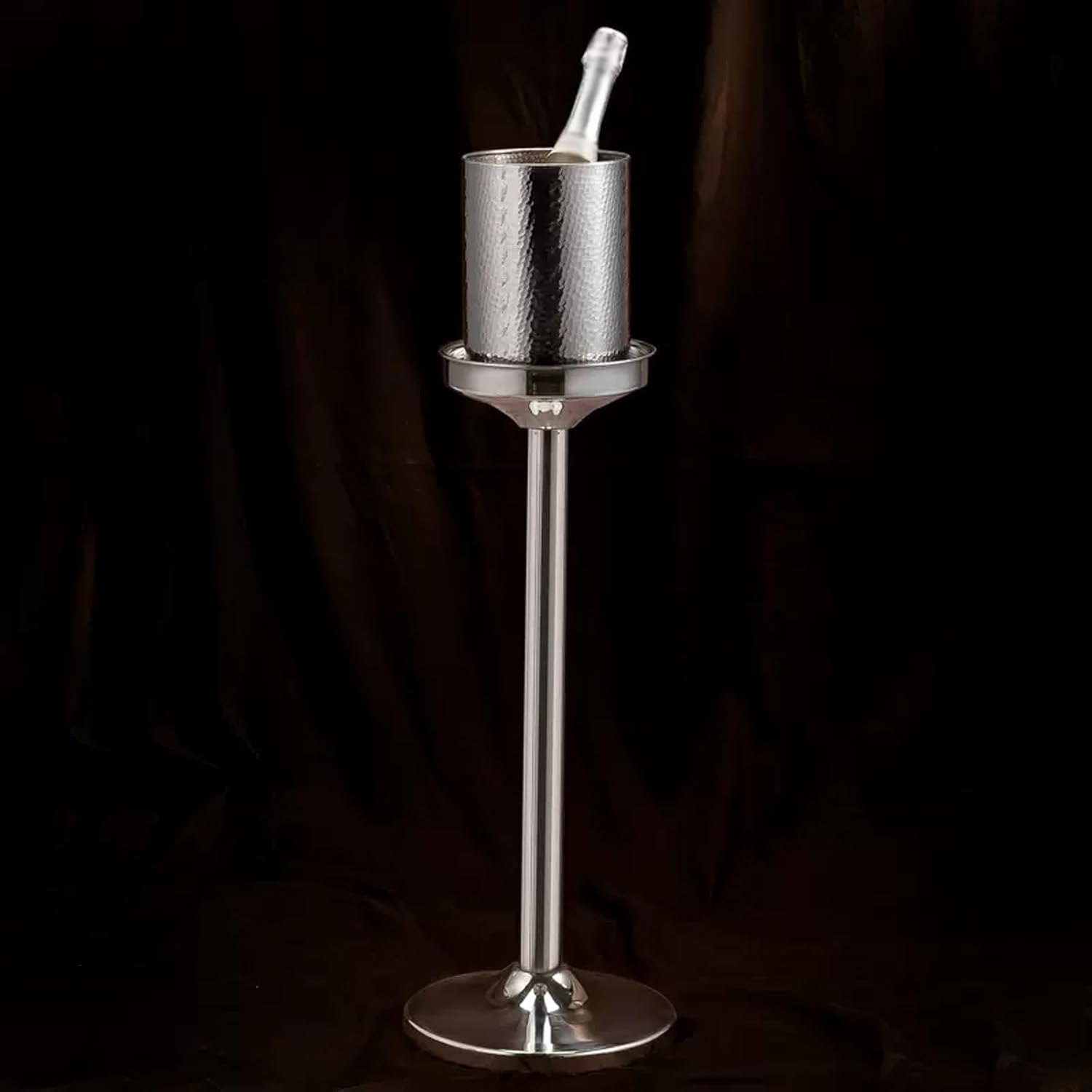 Ice Bucket Hammered Ice Bucket with Stand, Large Stainless Steel Floor Standing Ice Cooler Bucket for Beer, Wine Chiller, Outdoor or Indoor Use Suitable for Family Bars, Chilled Beer and Champag