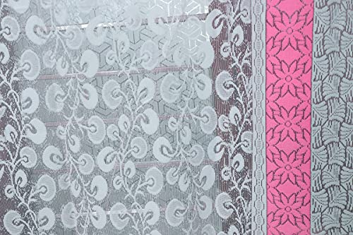 Image of Exporthub 2 Pieces Fancy Sparkling White Flowers Pink Stripe Heavy Quality Sheer Strip Semi-Transparent Net Curtains - Size - Door - 4 x 7 feet (EHSPR774 74)