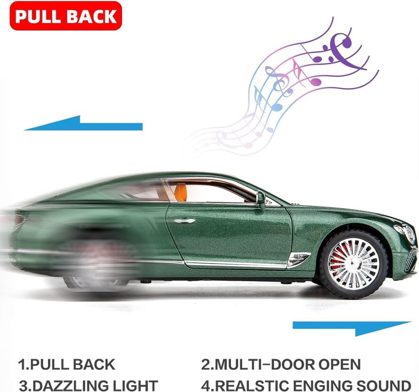 Image of Model 1:24 Bentley Continental GT Model Alloy Metal Pull Back Die-cast Car Openable Doors with Sound and Light Vehicle Car Toy for Kids - Multicolor