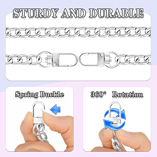Gondiane 4 Sizes Flat Purse Chain Strap Crossbody Bag Replacement Strap With Metal Buckles(47.2/31.5/15.7/7.9 Inches, Silver) #TOP2