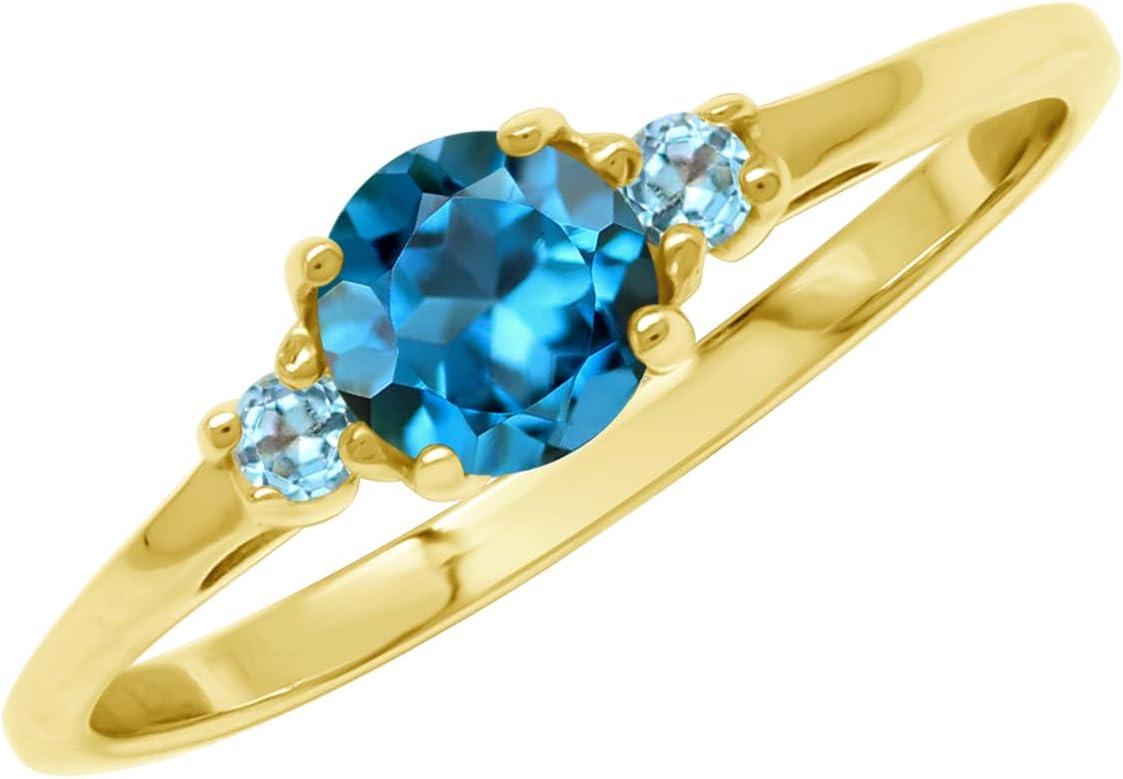 Silvershake Petite Design Round Shape Gemstone Birthstone White Gold Plated or Yellow Gold Plated 925 Sterling Silver Solitaire Promise or Engagement Ring Jewelry for Women