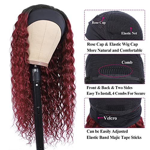 Image of Aiterina Headband Wig deep wave human hair wigs for Black Women Brazilian Remy Hair Glueless Non Lace Front Wig 150% Density (8 inch, 1B /99J)