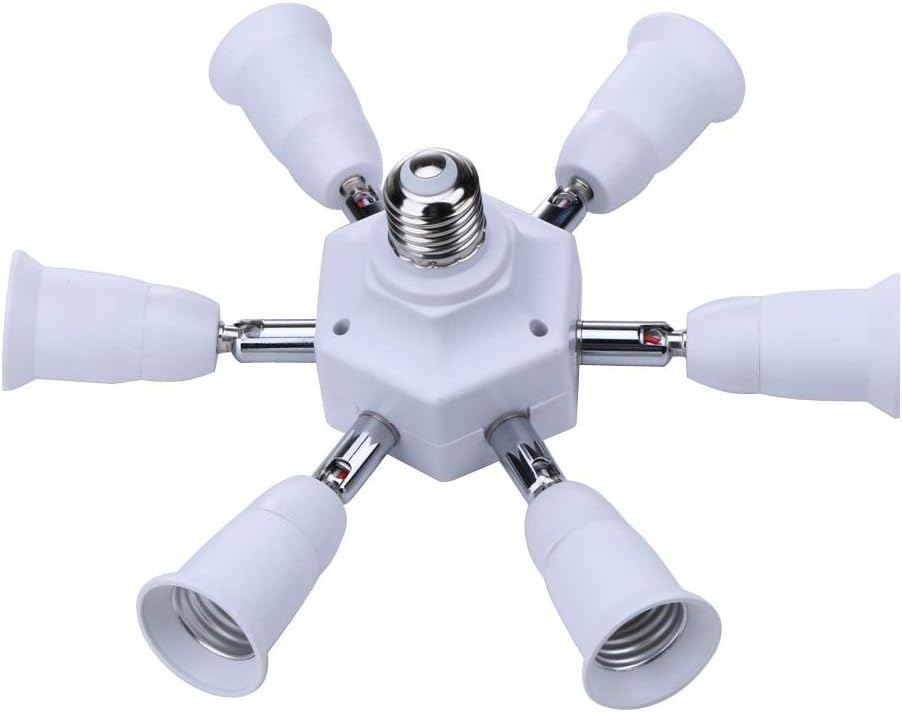 7 in 1 E27 E26 Socket Adapter Splitter,E26 E27 Universal lamp holder with 360 Degrees Adjustable 180 Degree Bending
