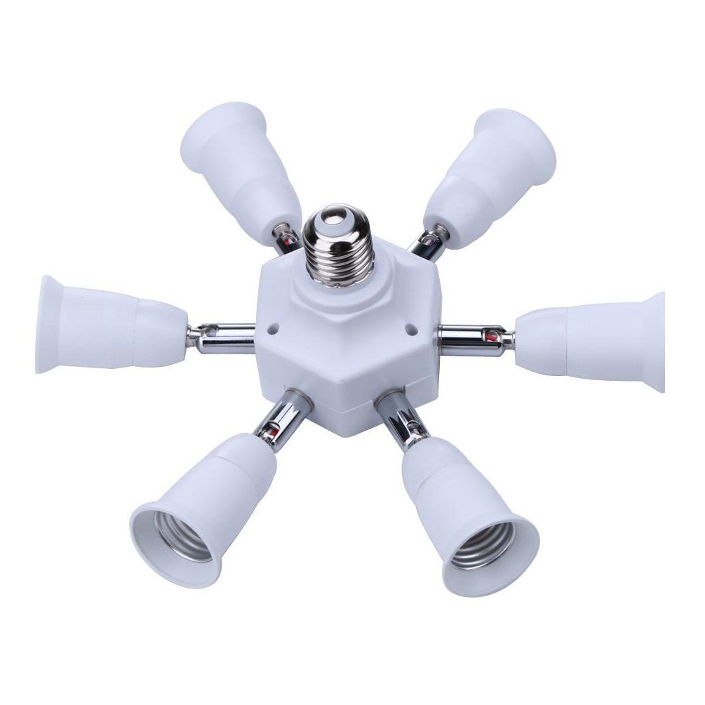 E27 Socket Adapter to 7 E27 Standard LED Bulbs Splitter Adapter,E26 Universal lamp Holder with 360 Degrees Adjustable 180 Degree Bending (7 in 1 Socket Adapter)