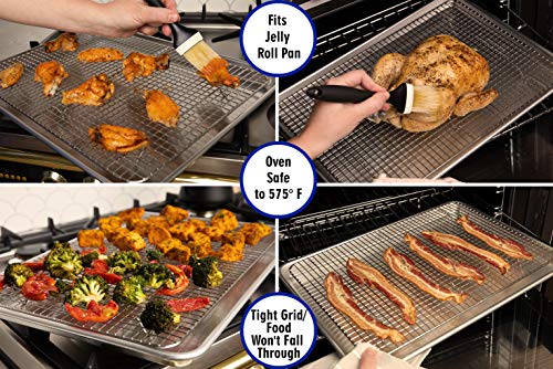 Ultra Cuisine 100% Stainless Steel Cooling and Baking Rack fits Jelly Roll Sheet Pan - Cool Cookies, Cake, Bread, Pie - Oven Safe Wire Grid for Roasting, Cooking, Grilling, BBQ, Smoking (10" x 14.75")
