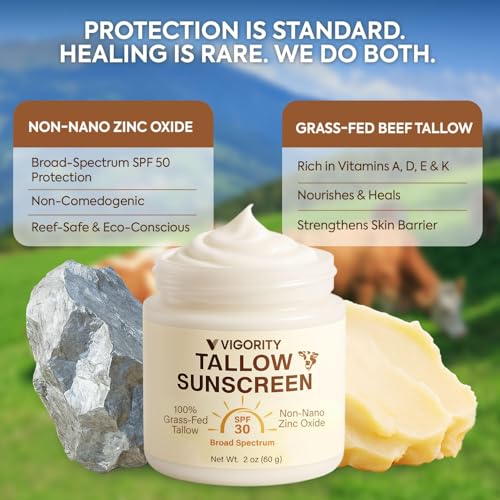 Image of Beef Tallow Sunscreen with Clear Zinc: Non-Toxic SPF 30 Sunscreen for Face & Body, Natural Sunblock with Nourishing Tallow & Botanical Extracts 2 Fl Oz