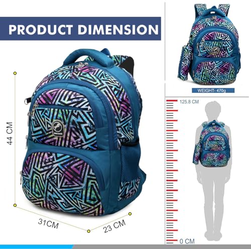 Image of Chris & Kate Premium 32 L Multi-Print School Bag for Boys Girls and Kids Spacious Interiors Casual Backpack Perfect for School, College, Everyday Use Includes Free Stationery Pouch and Rain Dust Cover