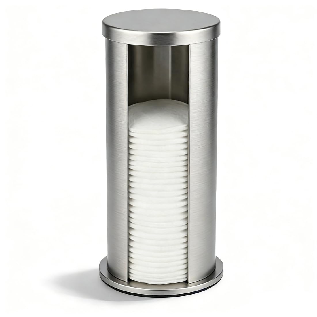 Porta Dischetti Cosmetici in Cotone, Organizer Rotondo in Metallo con Dispenser, Contenitore per Dischetti Struccanti Antiruggine