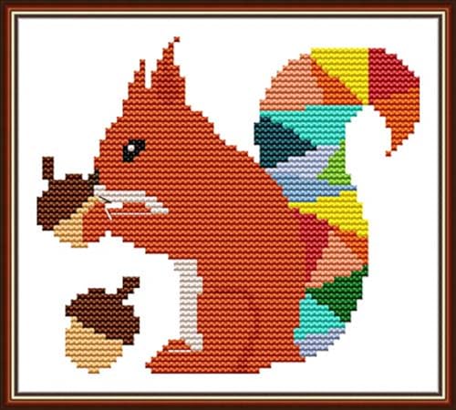Image of Qeerysew Cross Stitch Kits Stamped Full Range of Embroidery Starter Kits for Beginners DIY - Printed Kit Squirrel 3 (Printed) 11CT 9x8inches