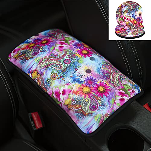 SLEILIN Car Center Console Armrest Cover, Universal Center Console Car Armrest Pad, Car Coaster That Can Absorb Beverages, Fashion Pattern Design Car Armrest Covers, Car Coasters, Paisley