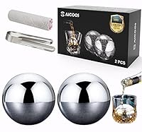 Wiederverwendbare Eiswürfel Kugel 2 Stück - Ice Cube Rund, Whiskystein, Edelstahl-Eiswürfel mit High Cooling-Technologie, verwendet für Whisky, Wodka, Likör, Wein(55mm)