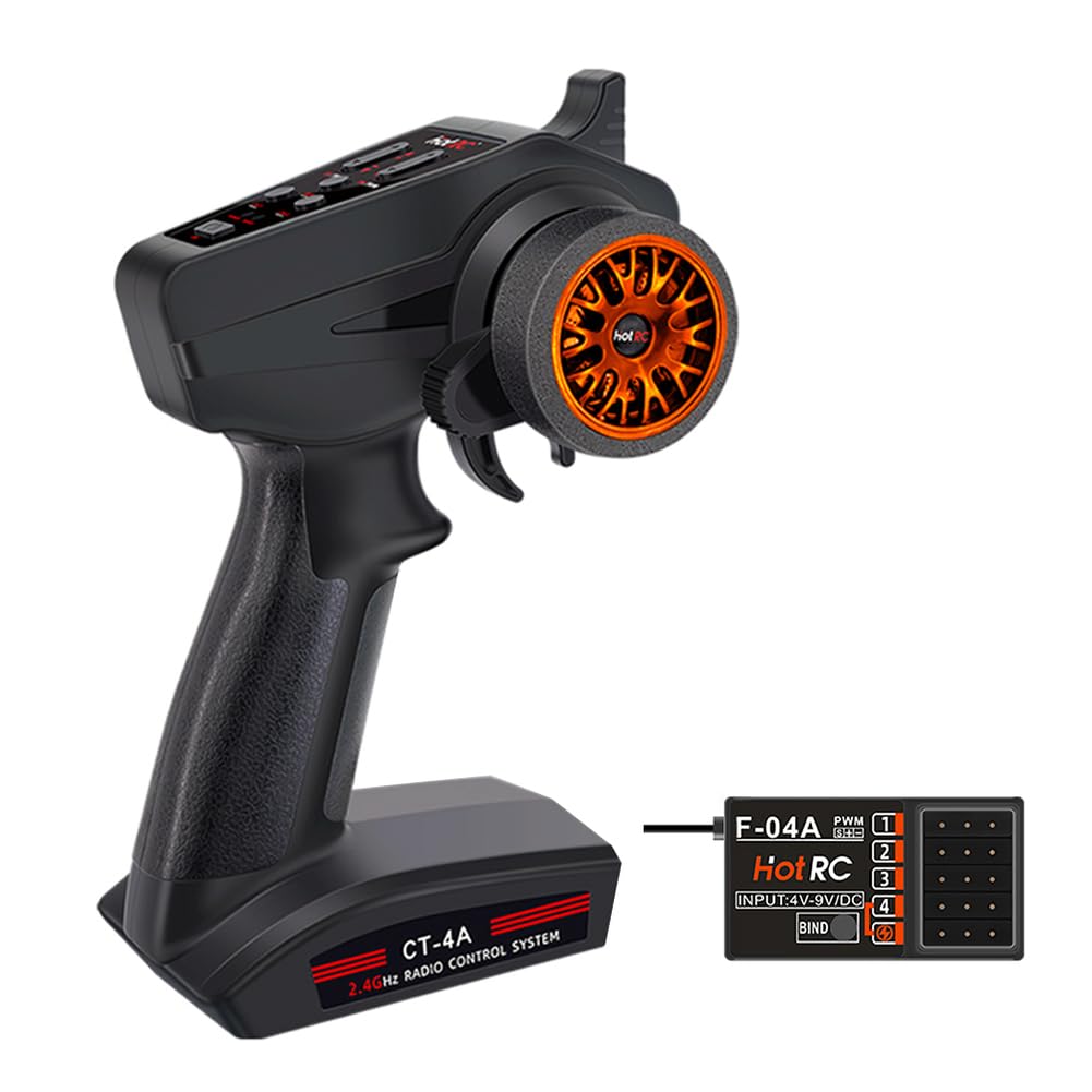 aneegfpv HOTRC CT-4A 4CH RC Remote and Receiver 2.4ghz Remote Controller RC Transmitterfor RC Car Boat Tanks (CT-4A-Orange)