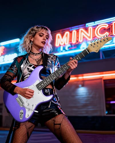 Image of Leo Jaymz Beginner Electric Guitar 39 inch Kit with Portable Amplifier, Padded Gig Bag, Digital Tuner，Capo，Strap，Picks，Classic SSS Pickups(Purple-SSS)