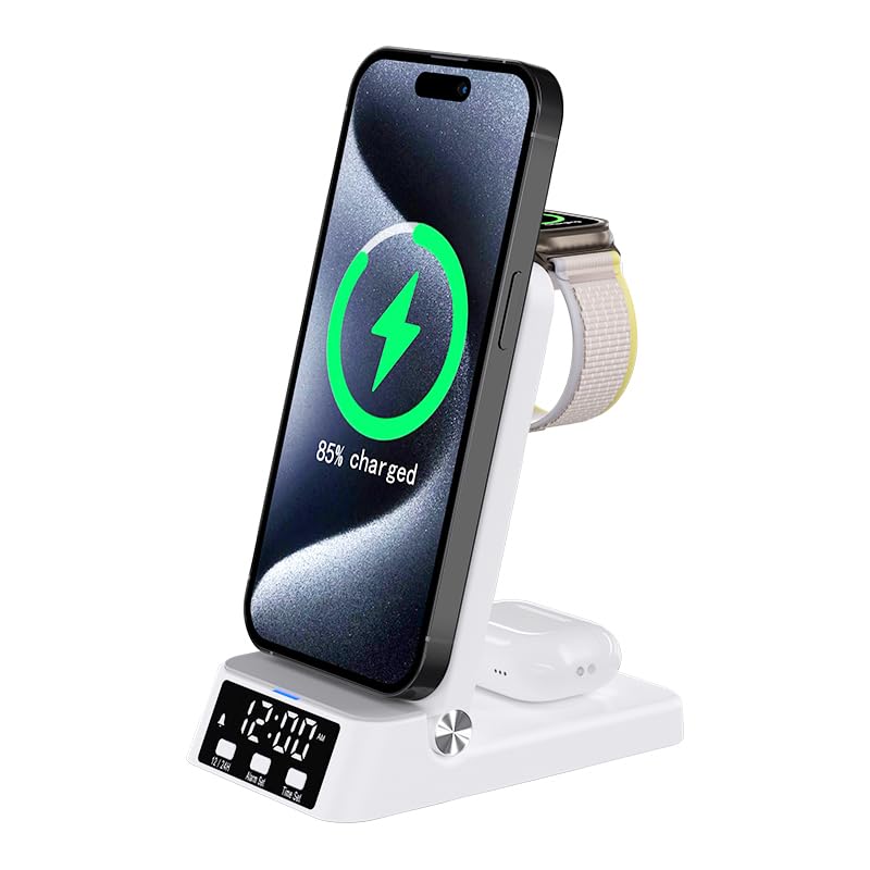 Cocoarm Station de Charge 4-en-1 avec Horloge, Charge sans Fil Magnétique