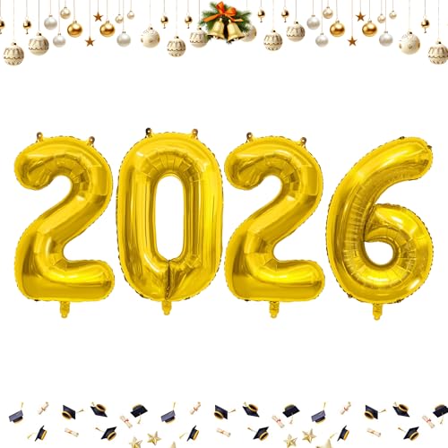 40 Inch 2026 Balloons Gold Foil Number Balloons for 2026 New Year Festival Celebration or Birthday Party Supplies Decorations New Years Balloon 2026 New Years Eve Graduation Balloons Decorations