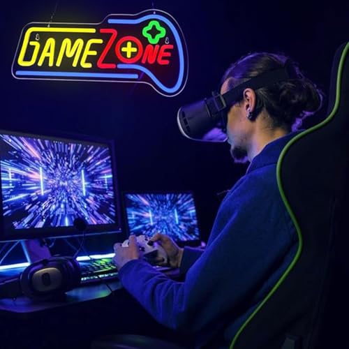 Image of LED Game Sign Game Zone Neon Signs Gaming Room Wall Art Decor Man Cave Lights Signs Gamer Home Bedroom Decoration USB Powered Brightness Adjustable