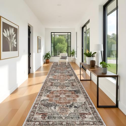 RUUGME Hallway 3x16 Runner Rugs - Large Boho Rugs for Living Room Stain Resistant Carpet Vintage Tribal Rugs for Bedroom Kitchen Bathroom Non Slip Backing Decor Floor Decoration Mat 3x16 Brick