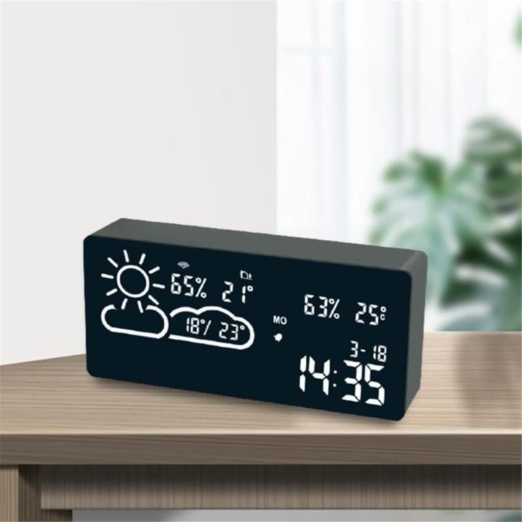 CASOTA Digitaler Wecker Schlafzimmerdekor, LED-Wecker Temperatur Luftfeuchtigkeit Elektronische Desktop-Digital-Tischuhren LED-Smart-Wecker Modern (Farbe: B) (Farbe: A) (Color : B)