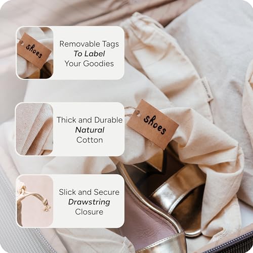 Image of LEAFICO Reusable Produce Storage Bags - XX-Large 19x23 3 Pack - Breathable Muslin Fabric Sacks with Drawstrings - Dust-Proof Travel Cotton Bags for Laundry, Clothes, Purses