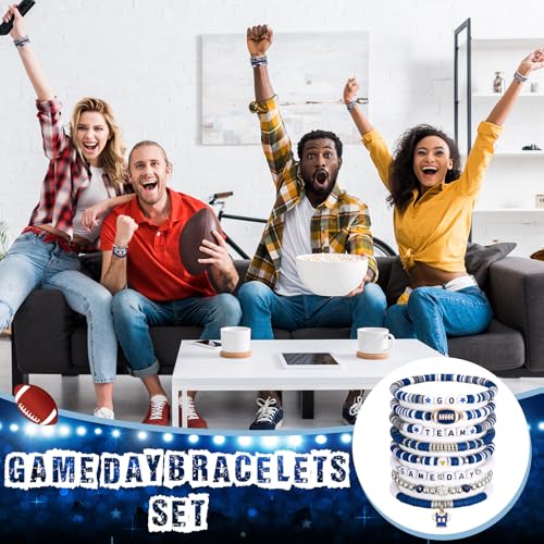 48 Pcs Game Day Football Charm Bracelets Football Mom Game Day Accessories Cheer Mom Blue Team Gifts Heishi Beaded Stack Bracelet Friendship Stackable Stretch Jewelry Outfit for Fans Women Men3