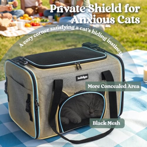 rabbitgoo Cat Carrier Soft with Safety Buckles, Sturdy Comfortable Pet Bag | Portable Travel Carrier for Car Vet Airline, Breathable for Kitten Small Medium Anxious Cat Up to 18lbs, Grey 17"Lx11"Wx11"H - Image 7