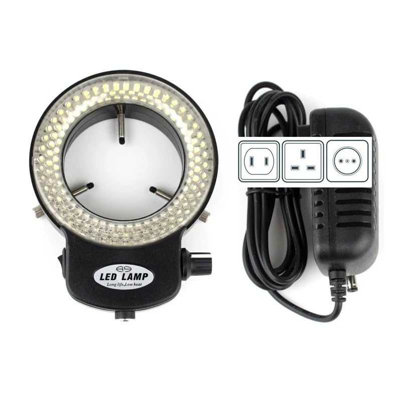 Microscope Adjustable 6500K 144 LED Ring Light Illuminator Lamp for Industry Stereo Microscope Lens Camera Magnifier 110V-240V Adapte(Black)