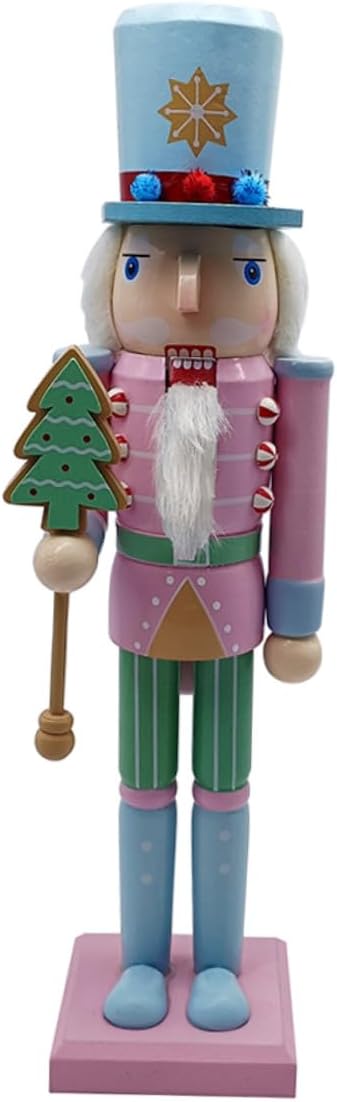 Pastel Wooden Christmas Nutcracker Soldier Ornament 38cm Traditional Festive Nutcrackers Figures Holiday Tabletop Decoration