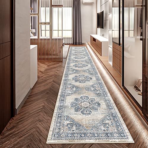 YOUFORTONG 2x12 Runner Rus for Hallways Soft Kitchen Rug Non Slip Rug Runner with Rubber Backing for Bathroom Washable Non Shedding Farmhouse Runner Rug (Blue, 2X12)
