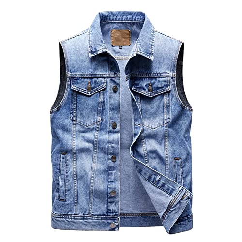 Manteau sans manches pour homme, le gilet de motard en jean avec poches de rangement