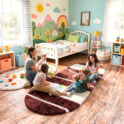 Image of Vasrug Luxury Soft Shaggy Bedside Ovel Rug - Geometric Design | Plush High-Pile Bedroom Carpet, Pack of 1 Pic, 2x5 Feet, (AA12)
